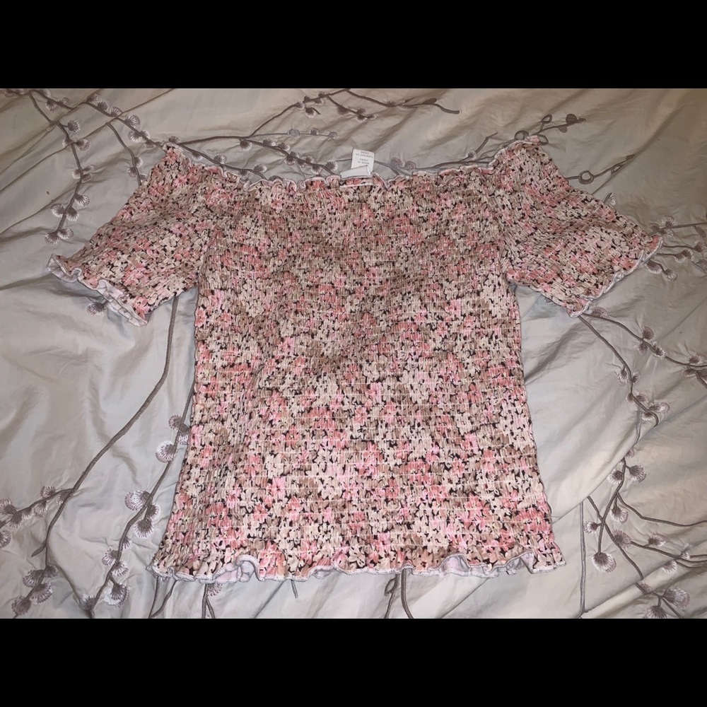 Cropped fitted off the shoulder floral top